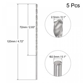 sourcing map Mini Micro Twist Drill Bits 2.5 mm Extra Long 120 mm Aluminium Alloy Pack of 5