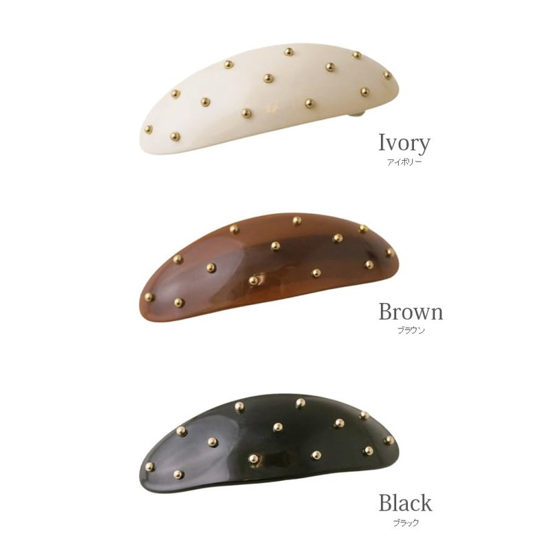 Vingtaine H7824-BR Barrette, Hair Clip, Studs, Oval Gloss, Elegant, Simple,