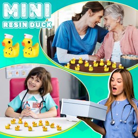 Gemscream 100 Pcs Nurse Day Mini Resin Duck Tiny Ducks with Nurse Hat Stethoscope Nurses Day Gifts (Yellow)