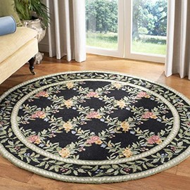 Safavieh Chelsea Collection HK60B Hand-Hooked Black Premium Wool Round Area Rug (5'6" Diameter)