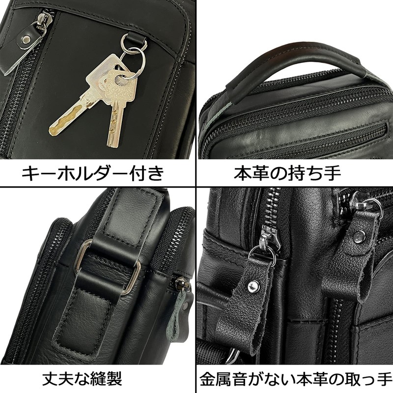 Achiyu Men's Shoulder Bag, Genuine Cowhide Leather, Lightweight, Waterproof, Crossbody