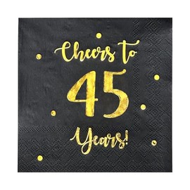Servilletas de cóctel Cheers to 45 Years | Decoraciones de feliz cumpleaños 45 para hombres y mujeres y decoraciones de fiesta de aniversario de boda, paquete de 50 servilletas de 3 capas, plegadas de