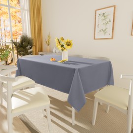 smiry Table Cloth Rectangular 140 x 200 cm Pack of 2 - Washable Fabric Dining Tablecloth, Dust-Proof Polyester Table Cover for Party Garden Kitchen Outdoor, Grey