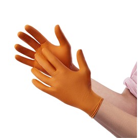 Venom Steel Orange Nitrile Gloves, 8 mil Thick, 100 Count, Maximum Grip Textured Disposable Gloves, Puncture and Rip Resistant, Hi-Visibility Orange, One Size Fits Most