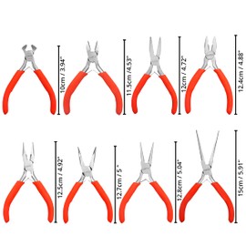 Kurtzy Mini Jewellery Plier Tool Kit Set with Soft Grip Handles (8 Pack) - Precision Wire Cutters, Needle, Round & Bent Nose Pliers - Tools For Making Crafts, Beading, Electrical & Electronics