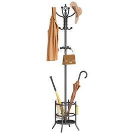 Tajsoon Coat Rack Freestanding with Umbrella Holder,Hangers Stand with 16 Hooks,for Living Room, Bedroom, Office, Grey