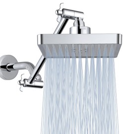 Nuodan High Pressure Rain Shower Head with 11'' Extension Arm - High Flow Square Rainfall Showerhead - Luxury Modern Look - Pressure Boosting (Chrome)