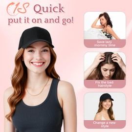 SEGO Hat Wig, Hat with Hair Attached for Women Black Baseball Cap with Hair Extensions, Long Wavy Baseball Cap Wig Adjustable Hats for Daily Party 16 Inch #12P24 Light Brown Mix Blonde