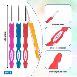 9-Piece Crochet Hook Set, Ergonomic Crochet Hook, 2.0 mm - 6.0 mm Crochet Set, Soft Rubber Crochet Set, Knitting Needles with Ergonomic Handle for Beginners and Experienced Crochet Lovers