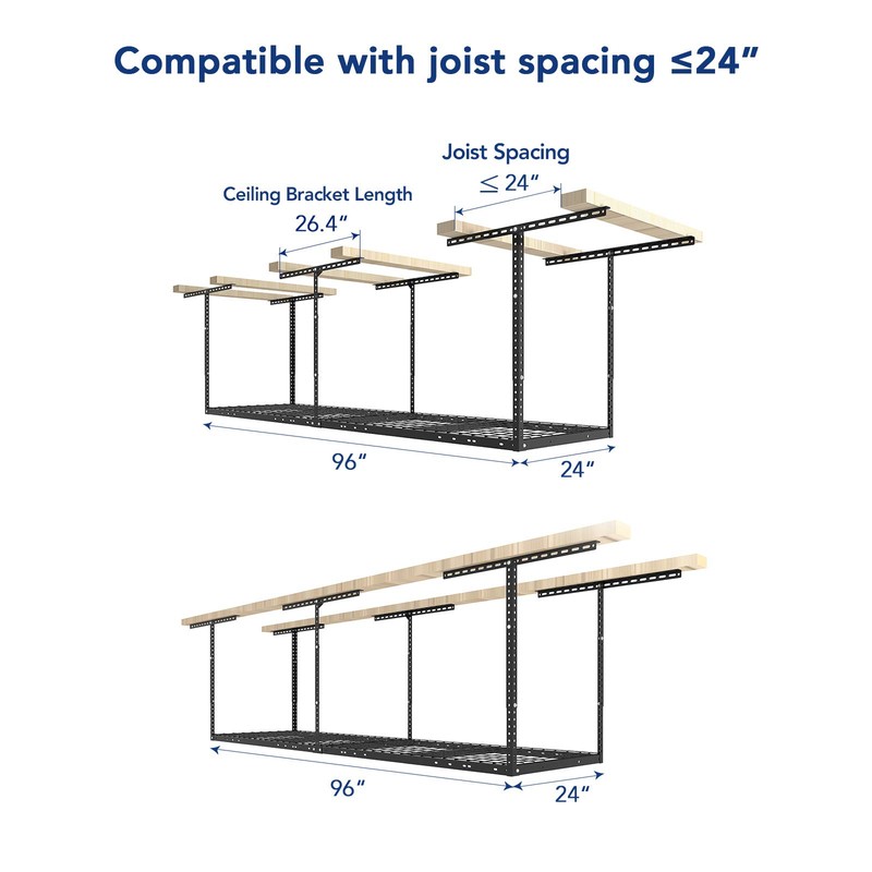 FLEXIMOUNTS 2x8 Garage Storage Rack, Adjustable Overhead Storage Organization System,