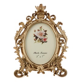 Retro Photo Frame Vintage Golden Flower Picture Frame Oval Antique Photo Frames Table Top Photo Display Decor 7 in for Home Office Diy Frame