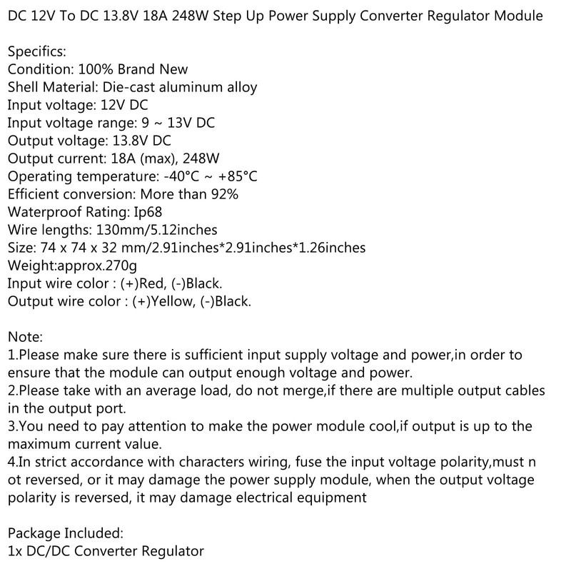 Artudatech Waterproof DC/DC Converter Regulator 12V Step Up to 13.8V