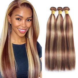 LadrXadr Blonde Bundles Human Hair #33 Straight Bundles 24 26 28 inch Highlight Bundles 2 Tone Blonde and Reddish Brown Bundles 613 Straight Human Hair Bundles for Women