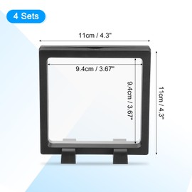 QUARKZMAN Pack of 4 3D Floating Display Case, 4.3 x 4.3 x 0.8 Inch Floating Frame Display Holder Stand, Transparent PE Jewellery Storage Box, Black