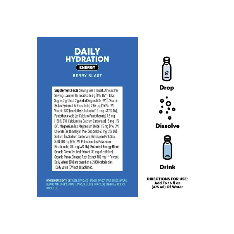 Nuun, Daily Hydration, Energy, Berry Blast 10 tablets, Pack of