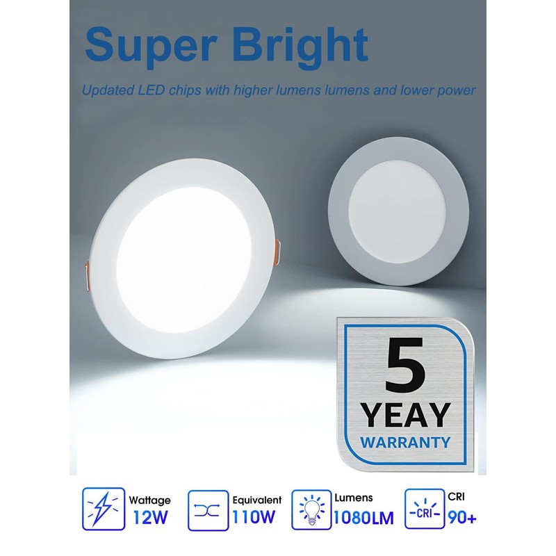 20 Pack 6 Inch Ultra-Thin LED Recessed Ceiling Light with