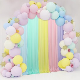 10×7FT Rainbow Backdrop Curtains for Parties - 5 Colors Pastel Drapes for Backdrop with 4 Inch Rod Pockets - Colorful Curtain Backdrop for Unicorn Birthday, Baby Shower, Rainbow Party Decorations