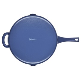Ayesha Curry Kitchenware Enameled Cast Iron Skillet/Frying Pan with Helper Handle and Pour Spouts, 12 Inch - Anchor Blue