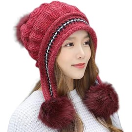 Winter Warm Elastic Soft Ear Protection Knitted Ski Hats Fleece Lined Cover Ears Beanie Hat (AU, Alpha, One Size, Red)