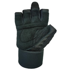 Verri | Guantes para Gym en Piel de Res con muñequera para Seguridad y protección de Manos y muñeca en Entrenamiento en Gimnasio, Rutina con Pesas, Negro, M