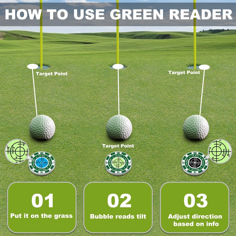 Lousrnman 3 Pcs Golf Green Reader, GreenGreen Ball Marker for