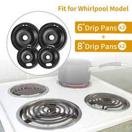 HYGINIC 4 Pack Black Drip Pans, Compatible with Whirpool Kenmore Frigirate Stove Top Drip Bowls. Include 2 Pcs 6'' Range Replacement Drip Pans and 2 Pcs 8 '' Cooktop Drip Pans