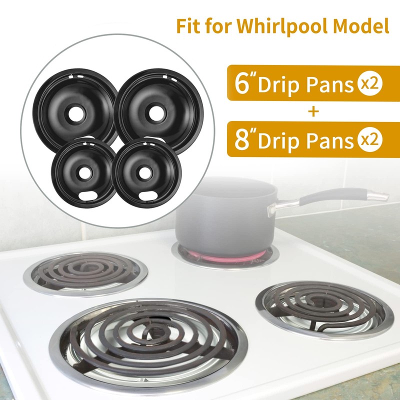 HYGINIC 4 Pack Black Drip Pans, Compatible with Whirpool Kenmore