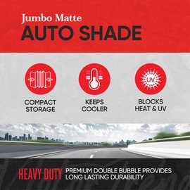 Motor Trend Black Accordion Folding Car Windshield Sun Shade - Blackout Sun Visor for Car Windshield - Foldable Jumbo Sunshade and Front Window Truck Sun Screen for UV Sun Protection - 66 x 27