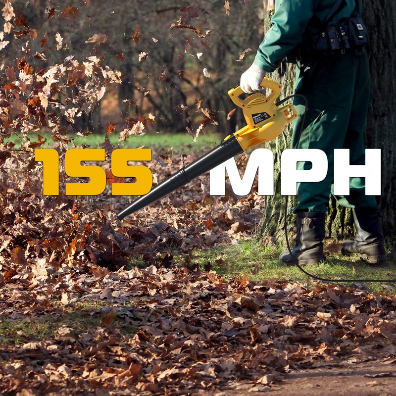 ZEGJAW Electric Leaf Blower Corded, 7-AMP Leaf Blowers, 155MPH/350CFM Small