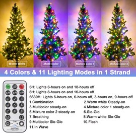 Haynery Color Changing Christmas String Lights Outdoor Indoor 11 Modes, 108FT 300 LEDs Warm White Multi Color Fairy Lights, End to End Connectable Waterproof Christmas Tree Lights with Timer Remote