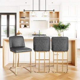 Sophia & William Counter Height Bar Stools, 24" Bar Stools with Back for Kitchen Counter, Modern PU Leather Kitchen Counter Stools,Grey Gold