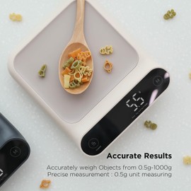 Mooas Food Scale, Digital Kitchen Scales, Small Kitchen Scale, Weight in Grams, Ounces, Milliliters for Baking, Cooking, Meat, Dieting and Meal Prep, LED Display, Tare Function (White)