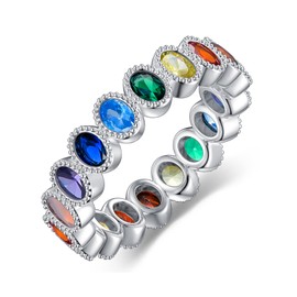 Chakra Ring 925 Sterling Silver 7 Colorful Chakra Rainbow Ring for Women, Sterling Silver, Cubic Zirconia