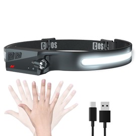 COSOOS LED Headlamp Rechargeable, Bright Head Lamp Flashlight, 1000 Lumen Headlight, Sensor Mode, 230 ° Illumination & Spot Light, 2.4 oz Lightweight Headlamp for Camping, Running, Hiking (No Clip)