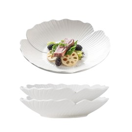 Jusalpha Set of 3-Japanese Style Flower Petal Shaped Porcelain Dinner Plates, Versatile Circular Serving Plates for Breakfast, Salad, Steak Dinner, PL019 (10 Inches, White)