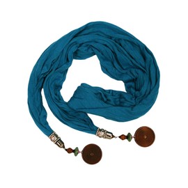 Turquoise Linen Scarf With Wood Bead Trim