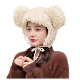 Women Girls Faux Fur Hat Earflaps Trapper Trooper Hat Fluffy Pompom Hat Fleece Bomber Hat Hunting Hat Cute Ear Beanie Hat Aviator Cap Windproof Winter Ear Warm Hat Thick Thermal Snow Skiing Hat