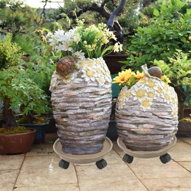 ningxiang 14" Brown Plant Stand,Plant Caddies with Wheels, Heavy Duty Plant Tray Trolley with Casters, Plant Roller Dolly Garden Patio Plant Stand on Wheels (2 Pcs)