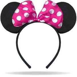 Hatstar Mouse Ears Headband in Black Bow in Pink with White Dots Hair Accessories for Children and Adults Headdress Women and Girls Costume Accessory for Carnival and Fancy Dress