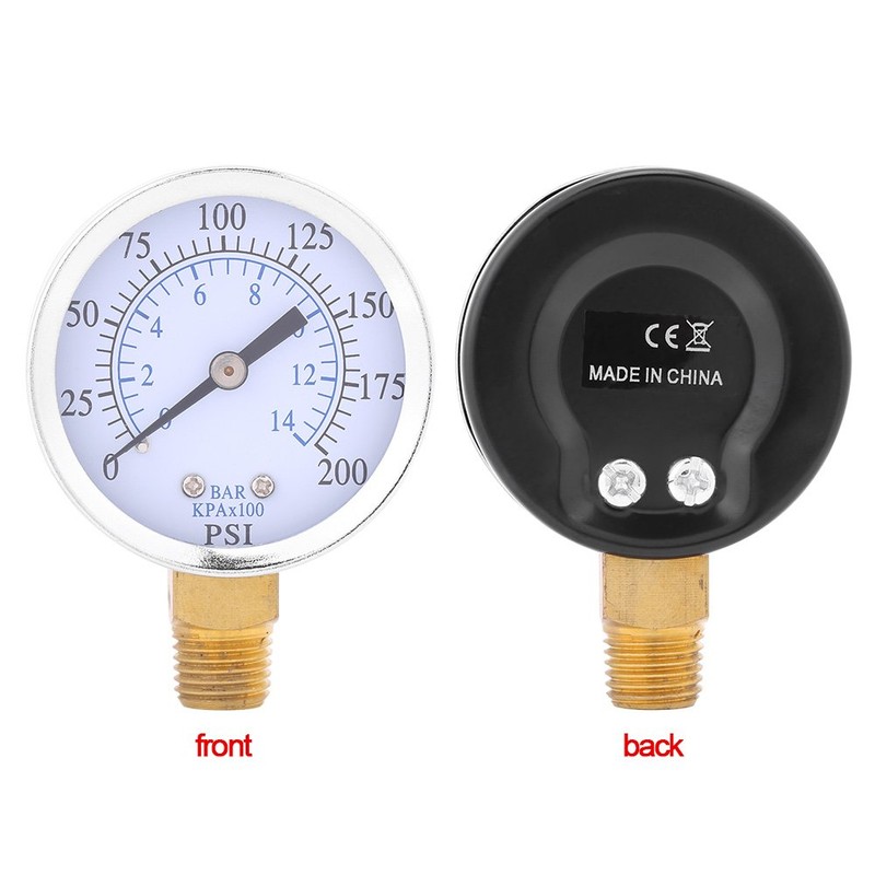 Air Compressor Pressure/Hydraulic Gauge, 1/4in NPT Brass Thread Side Mount,0-200psi