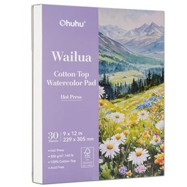 Ohuhu Cotton-Top Watercolor Paper Pad: 9"x12" Hot Press Paper - 140 lb/300 GSM Heavyweight White Paper - 30 Sheets/60 Pages Water Color Paper for Watercolor Gouache Ink Acrylic Professional Artist