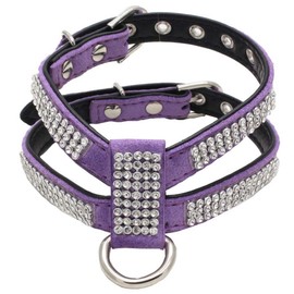Dogs Kingdom Full Rhinestone Crystal Pet Dog Harness Leash Set Customized Rhinestone Puppy Small Dog Chihuahua Harness Leash 2Pcs Purple S
