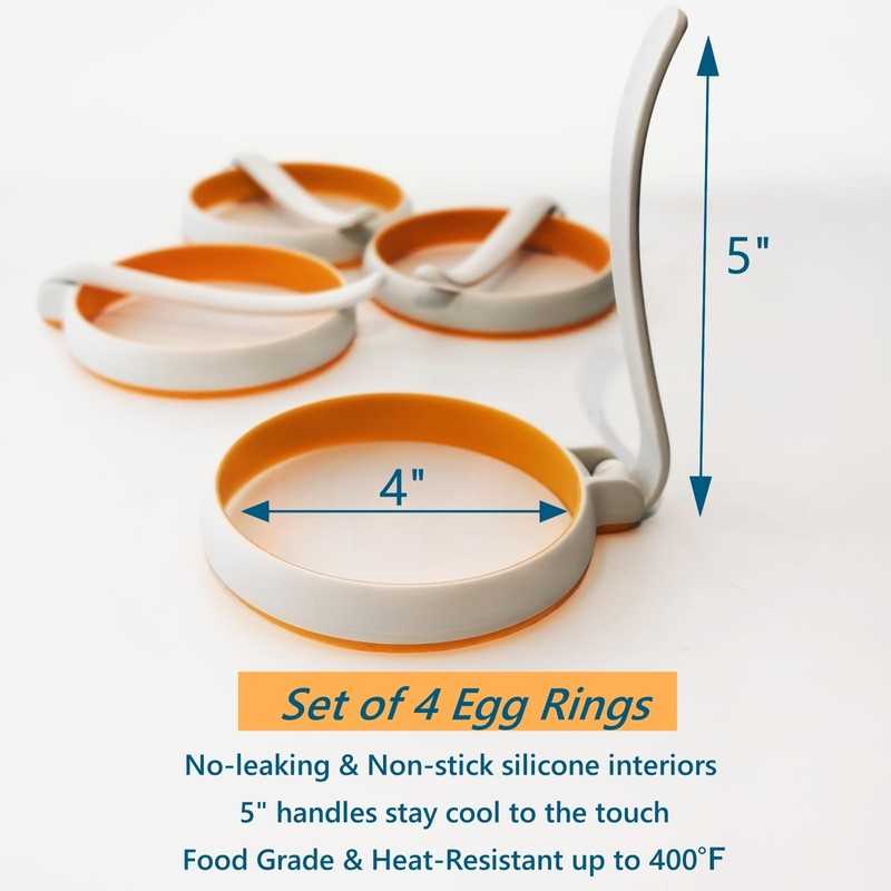 4-inch Silicone Fried Egg Rings Set, 4-pack, Round Mold for