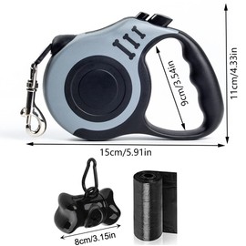 5 m Retractable Dog Lead, Dog Lead for Large Dogs, Retractable Dog Lead for Small, Medium, Dog Lead Strap, Roller Lead, with Mill Box and Rubbish Bag, Non-Slip Handle, for Dogs up to 15 kg