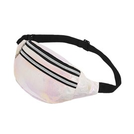 AfitLulu Holographic Bum Bag Running Waist Bag for Men and Women, Fashion Waist Packs Fanny Pack with 2 Zipper Pockets and Adjustable Strap for Dog Walking, Outdoor Sports (White)