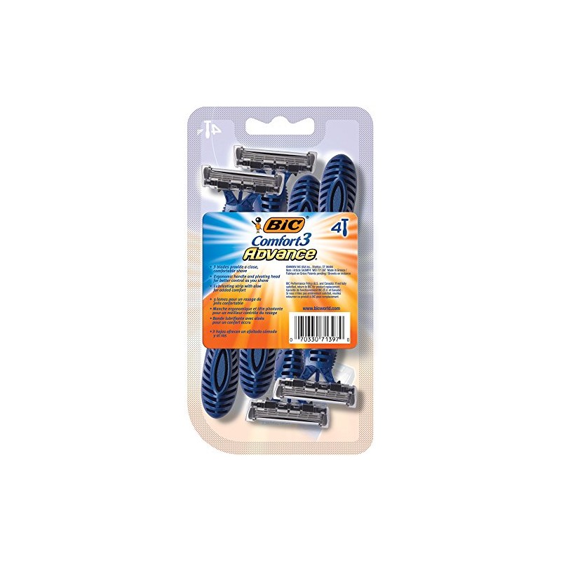 BIC Comfort 3 Advance Men's Disposable Razor, 4-Count
