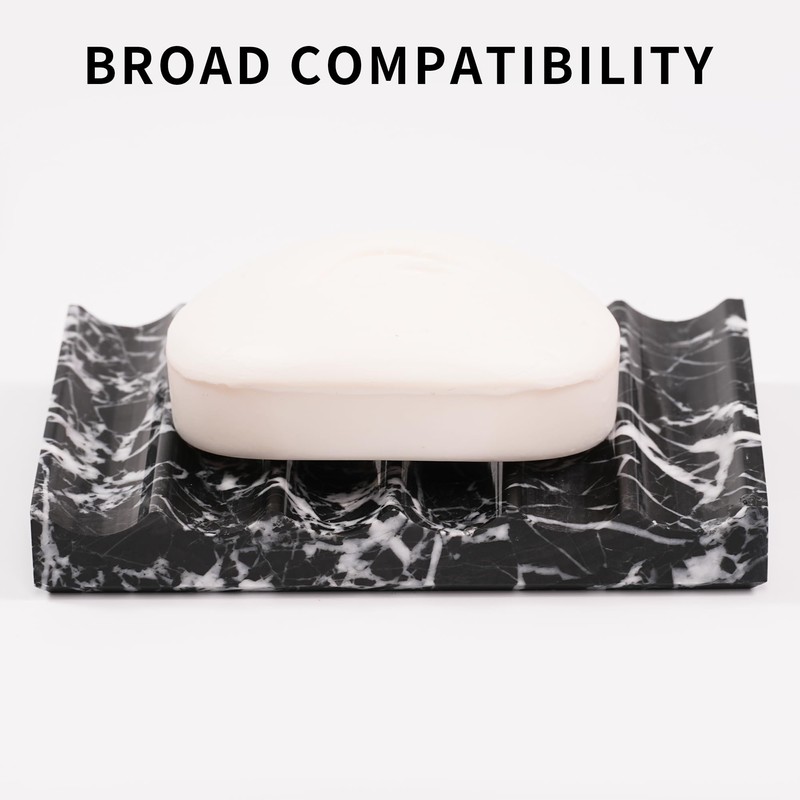 LWALMS Black Marble Soap Dish - Rectangle Decorative Stone Soap