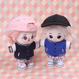 niannyyhouse 7.9 inches (20 cm) Plush Clothes Baseball Jersey JK Dress White T Shirt Cotton Doll Accessories Dress Up (black+pink)