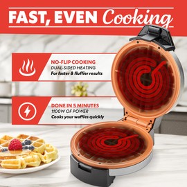 Gourmia Belgian Waffle Maker – Adjustable Browning Control, Nonstick Plates, Ready & Power Indicator Lights, Compact Upright Storage, Cool-Touch Handle