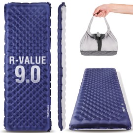 TOBTOS Camping Sleeping Pad with 9.0 R-Value, 4" Thick Inflatable Camping Mattress for All Season, Compact Insulated Sleeping Mat for Backpacking & Hiking (Rectangular)